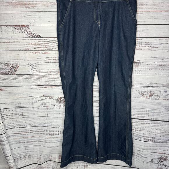 Boston Proper Flare Jeans Size 14 / Dark Wash Stretch Bootcut Pants - Picture 1 of 6